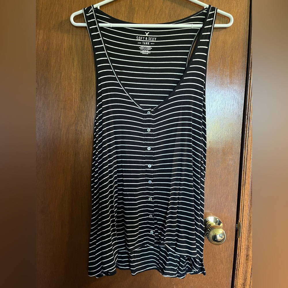 American Eagle Soft and Sexy Black and White Stripped Tank Top Size M